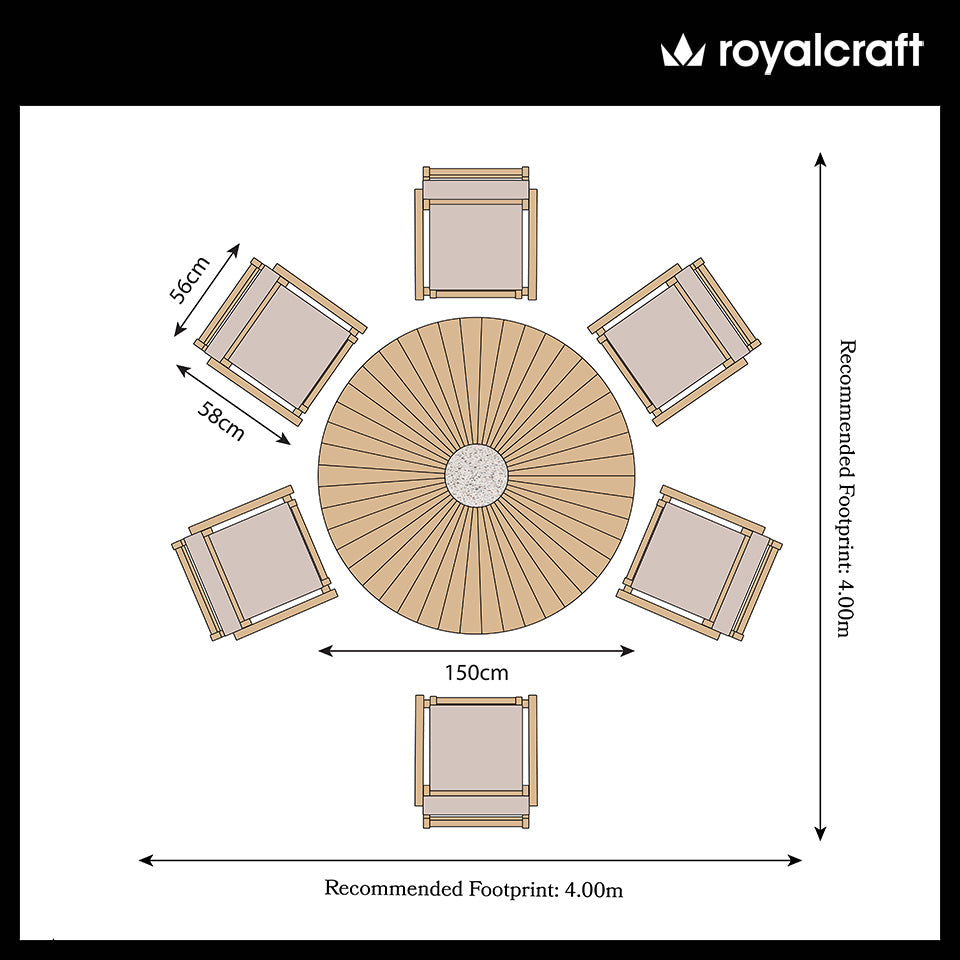 FSC 1 Roma 150cm Round Table w 6 Roma Rope Stacking Chairs Concrete Insert from Roseland Furniture