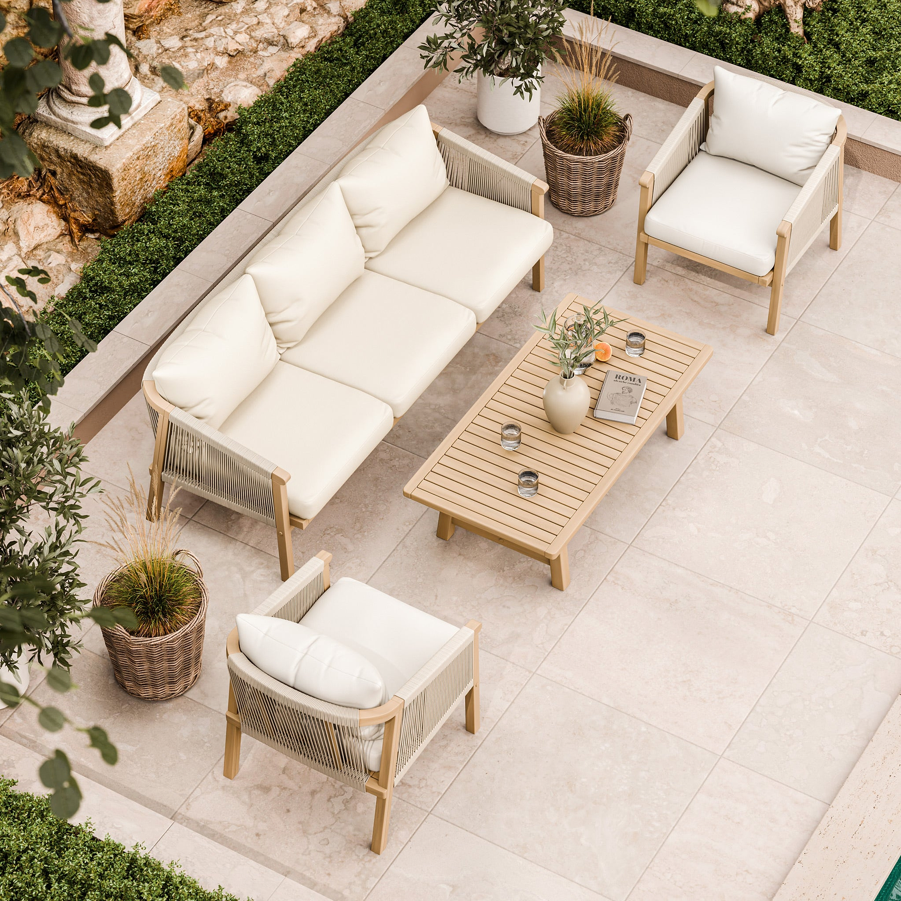 Roma FSC 5 Seater Triple Lounge Set with Rectangular Coffee Table from Roseland Furniture