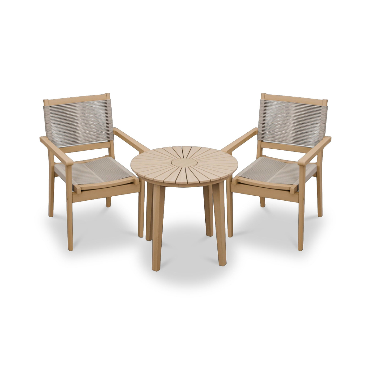 Roma FSC 80cm Sunray Bistro Set with 2 Stacking Rope Chairs