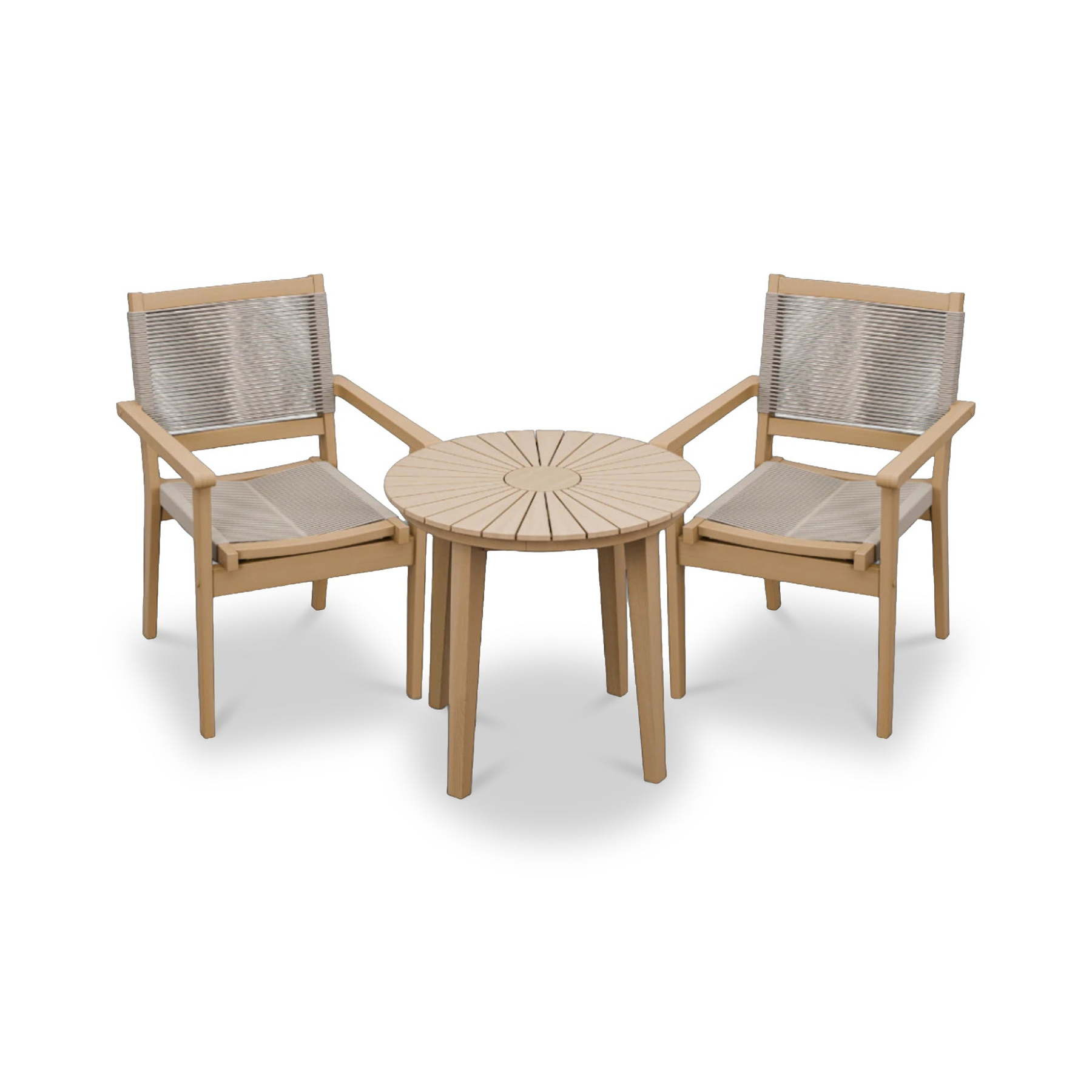 Roma FSC 80cm Sunray Bistro Set with 2 Stacking Rope Chairs