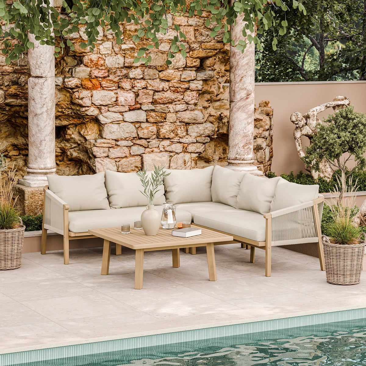Roma FSC 5 Seater Corner Lounge Set with 90cm Square Coffee Table