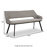 A modern gray sofa stands stationary against a white background, with dimensions labeled as 82cm high, 160cm wide, and 62cm deep. Text states "Image for size information only."
