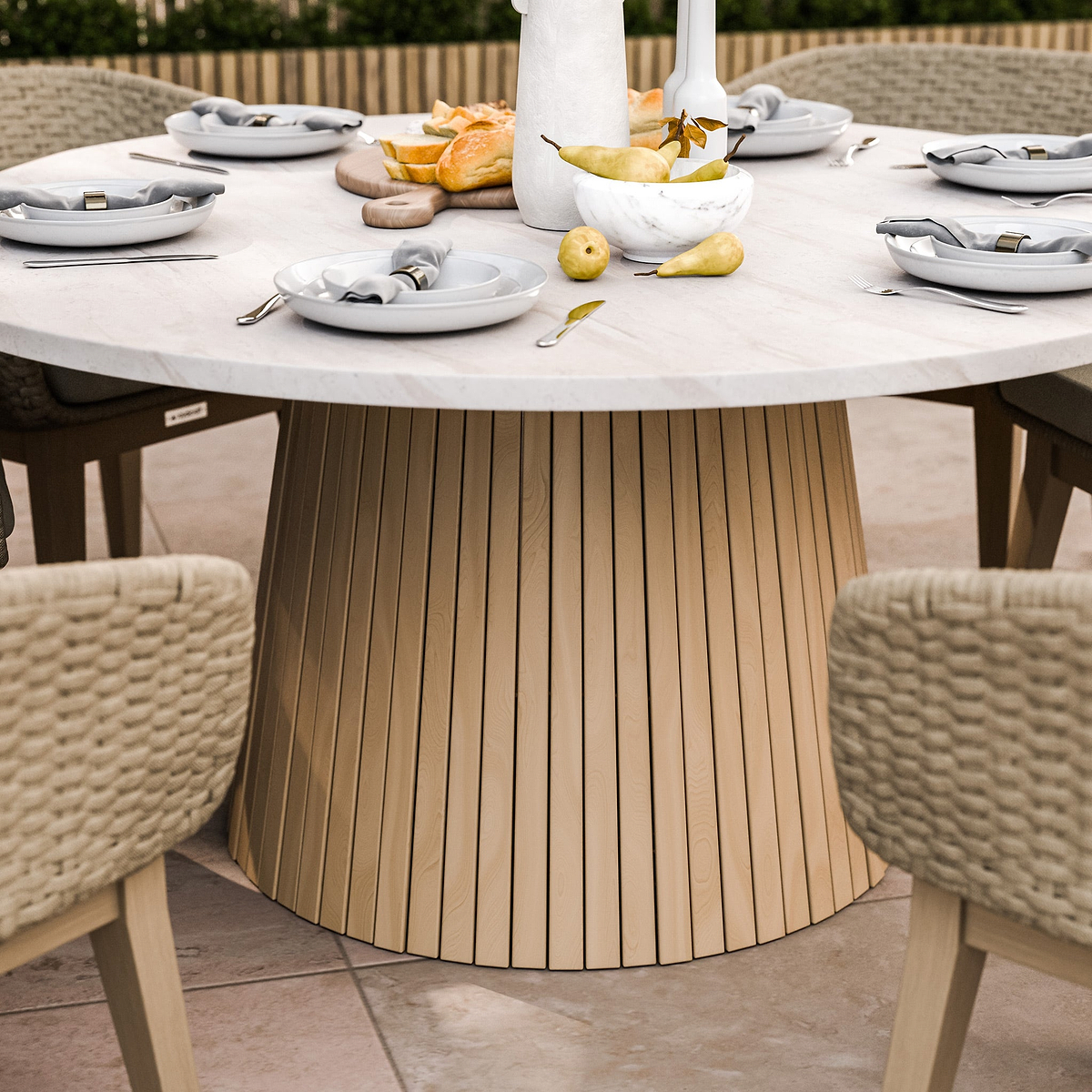 FSC 1 Saturn 150cm Round Table w 6 Eden Dawn Dining Chairs from Roseland Furniture