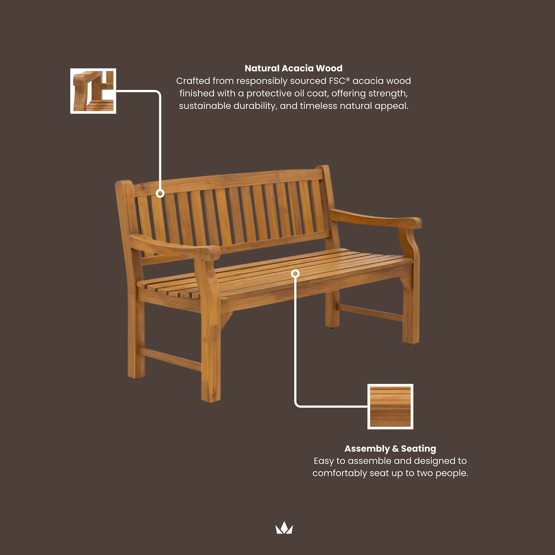 Sofia 150cm 2 Seater Garden Bench from Roseland Furniture