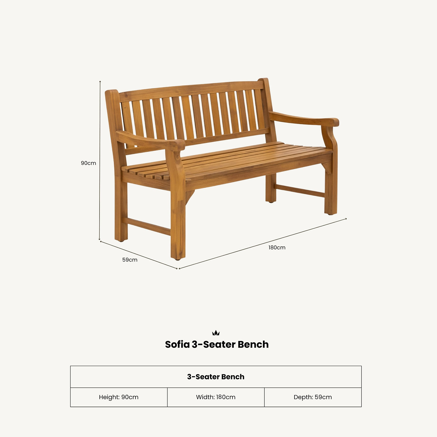 Sofia 180cm 3 Seater Garden Bench from Roseland Furniture