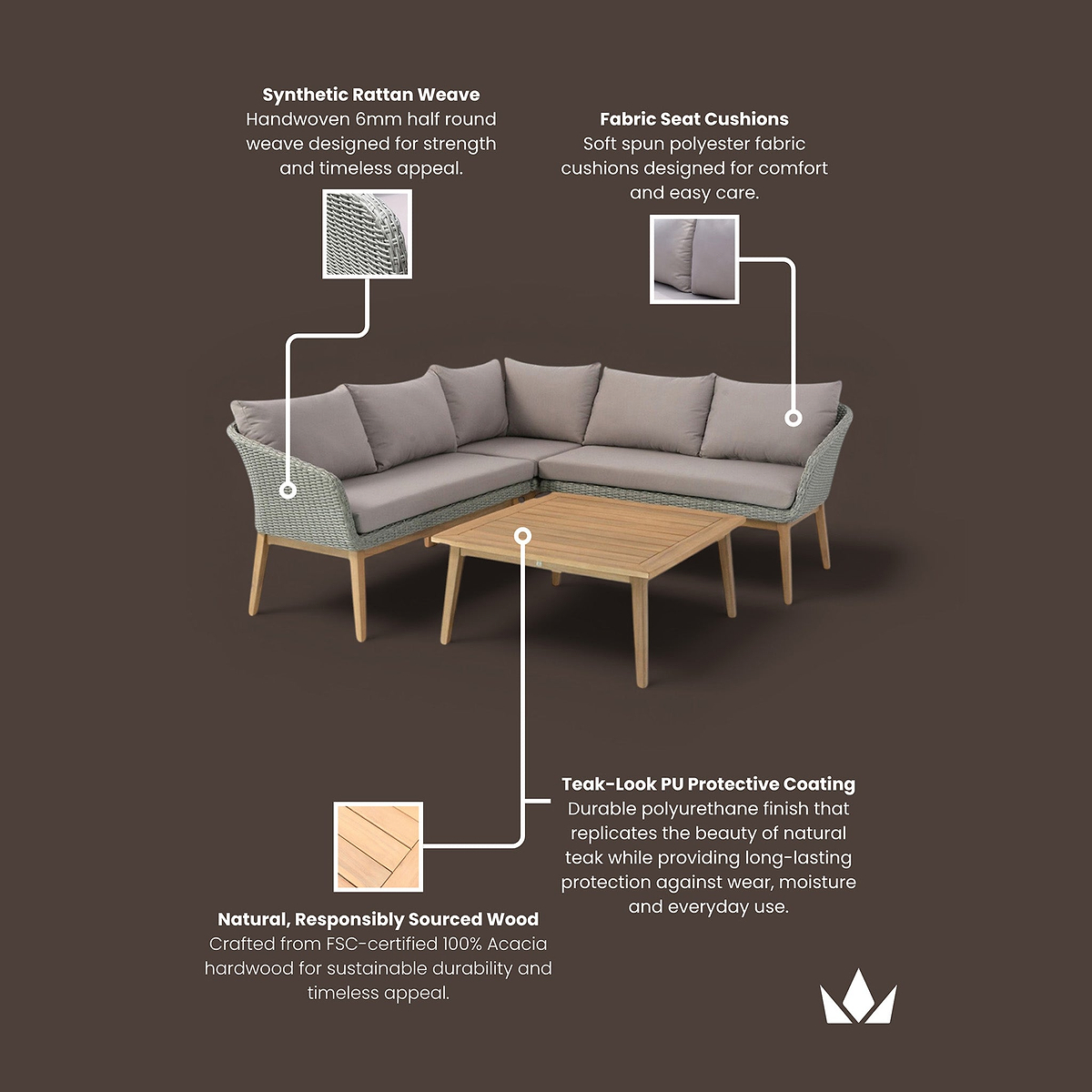 Sol 5 Seater Corner Lounge Set with Square Coffee Table product details