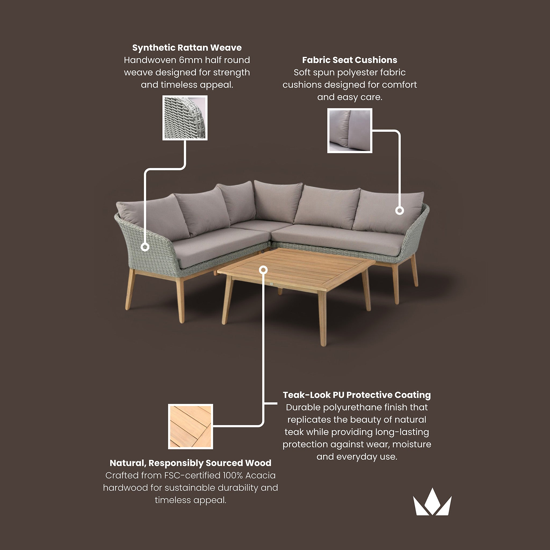 Sol 5 Seater Corner Lounge Set with Square Coffee Table product details