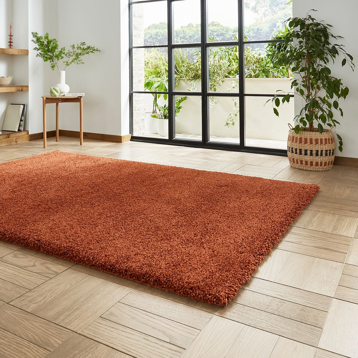 Roswell Terracotta Stain Resistant Shaggy Rug for living room