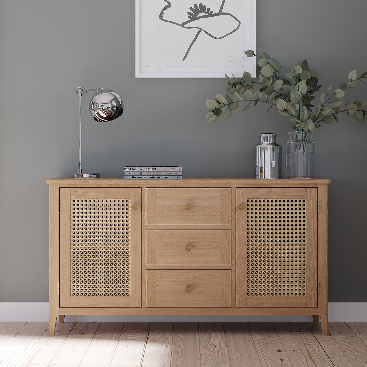 Albany Oak Rattan Large Sideboard from Roseland Furniture