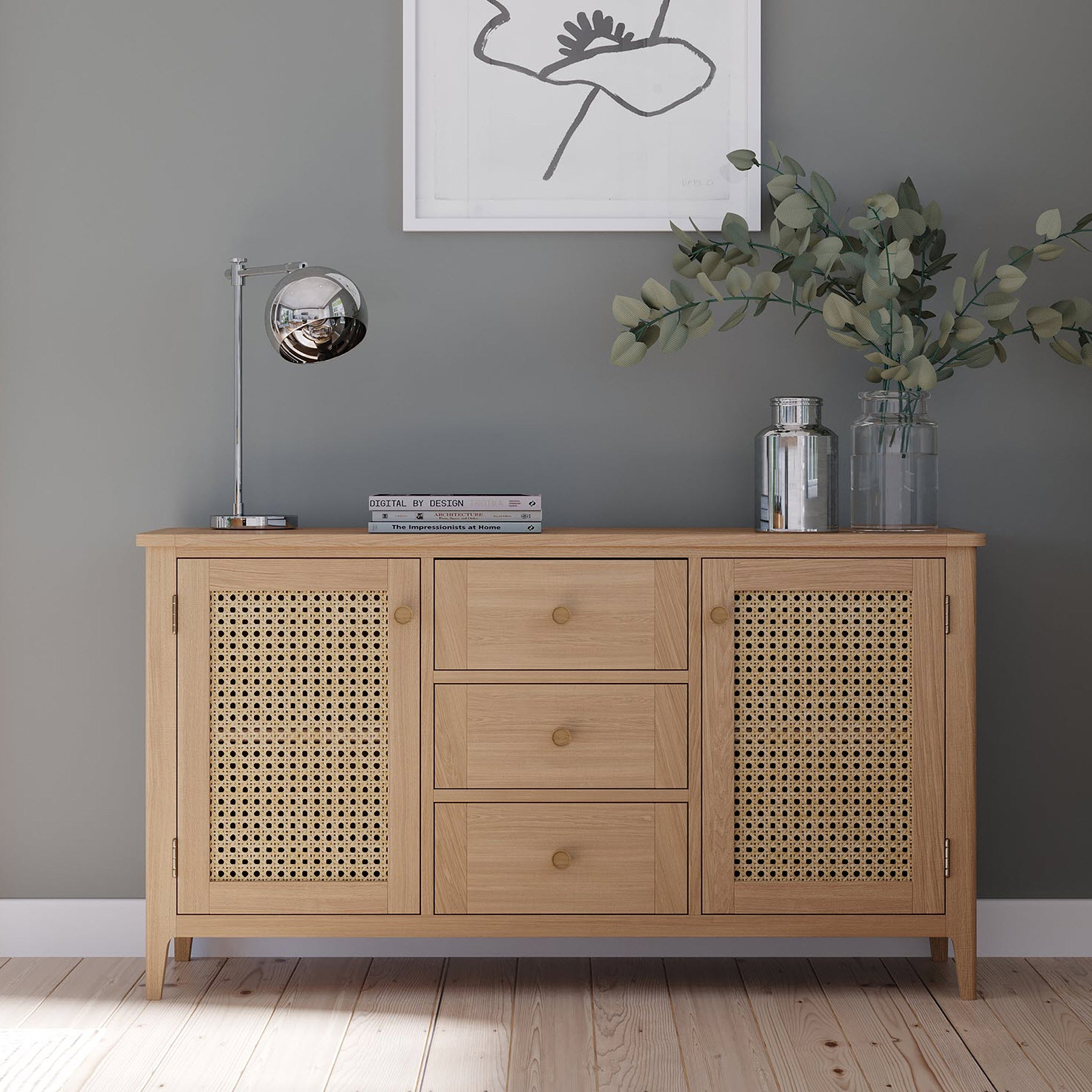 Albany Oak Rattan Large Sideboard from Roseland Furniture