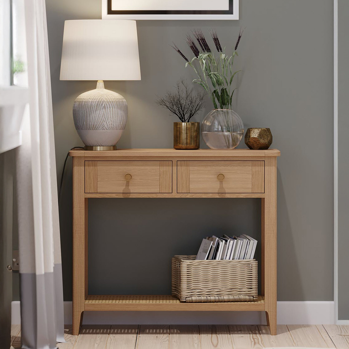 Albany Oak Rattan Console Table from Roseland Furniture