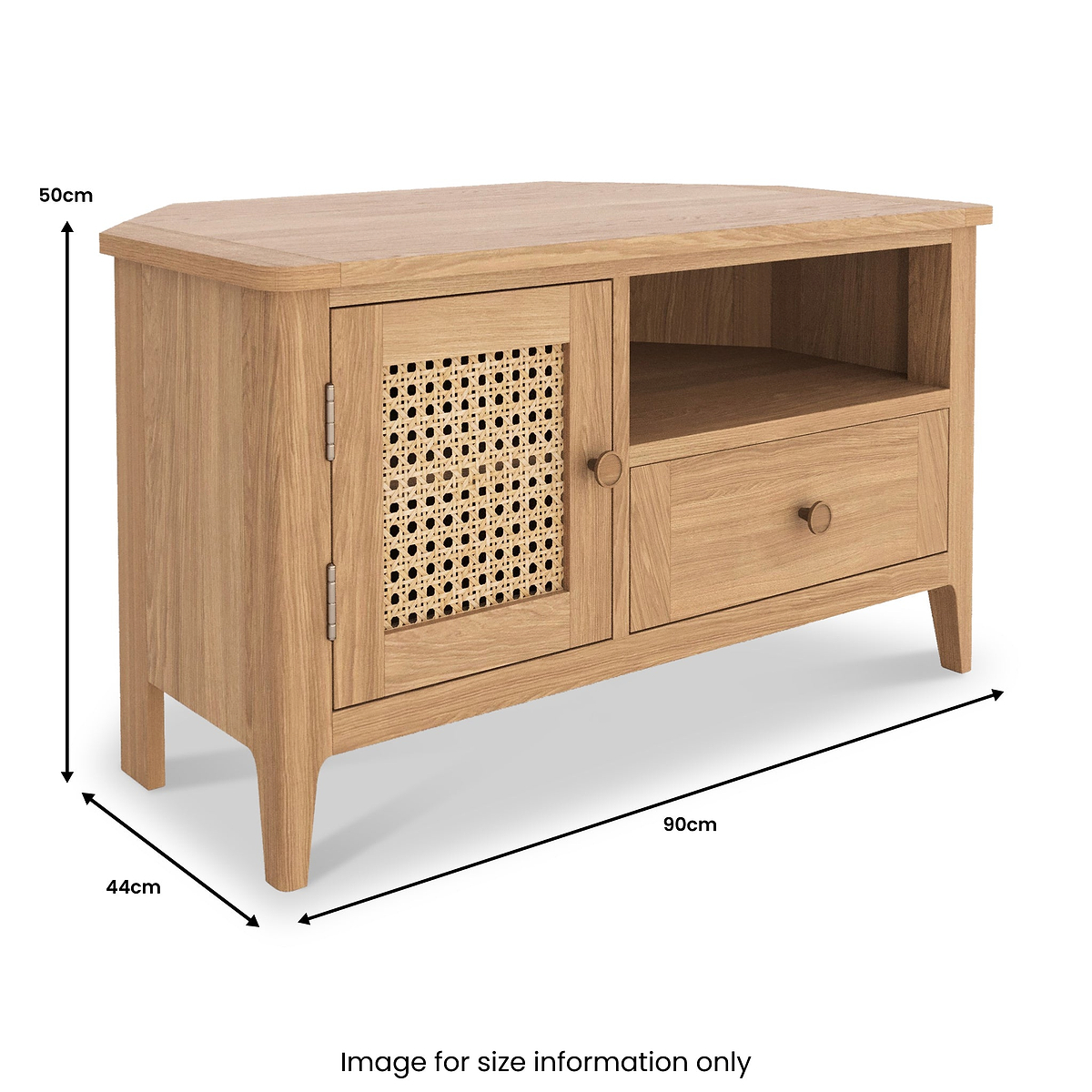 Albany Oak Rattan 90cm Corner TV Unit from Roseland Furniture
