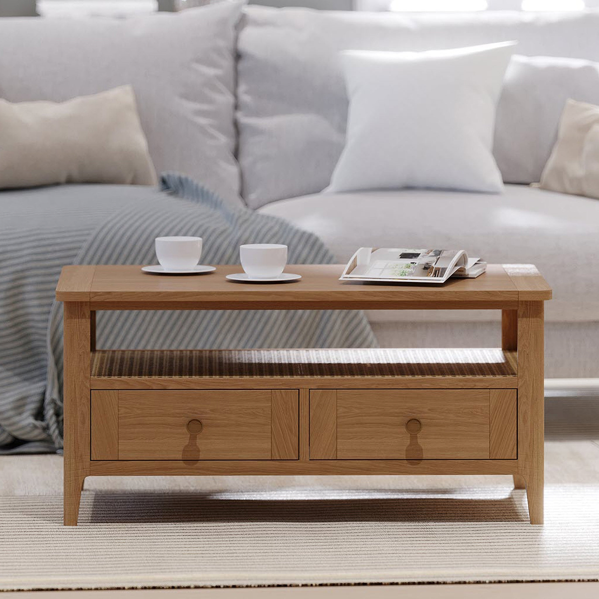 Albany Oak Rattan 2 Drawer Coffee Table from Roseland Furniture