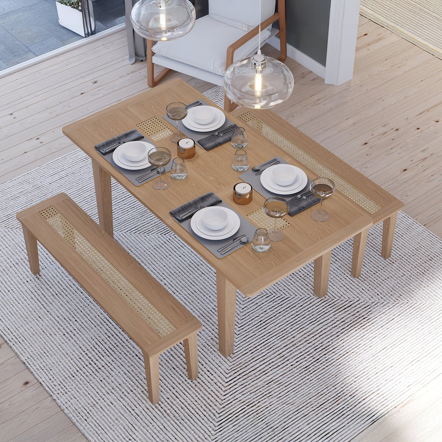 Albany Oak Rattan 140 180cm Ext Dining Table from Roseland Furniture