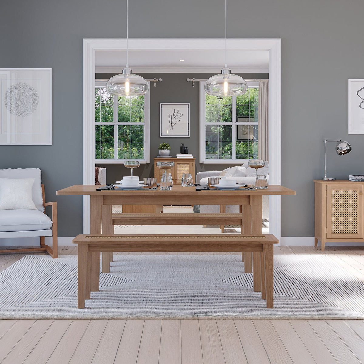 Albany Oak Rattan 110cm Dining Bench Close1 from Roseland Furniture