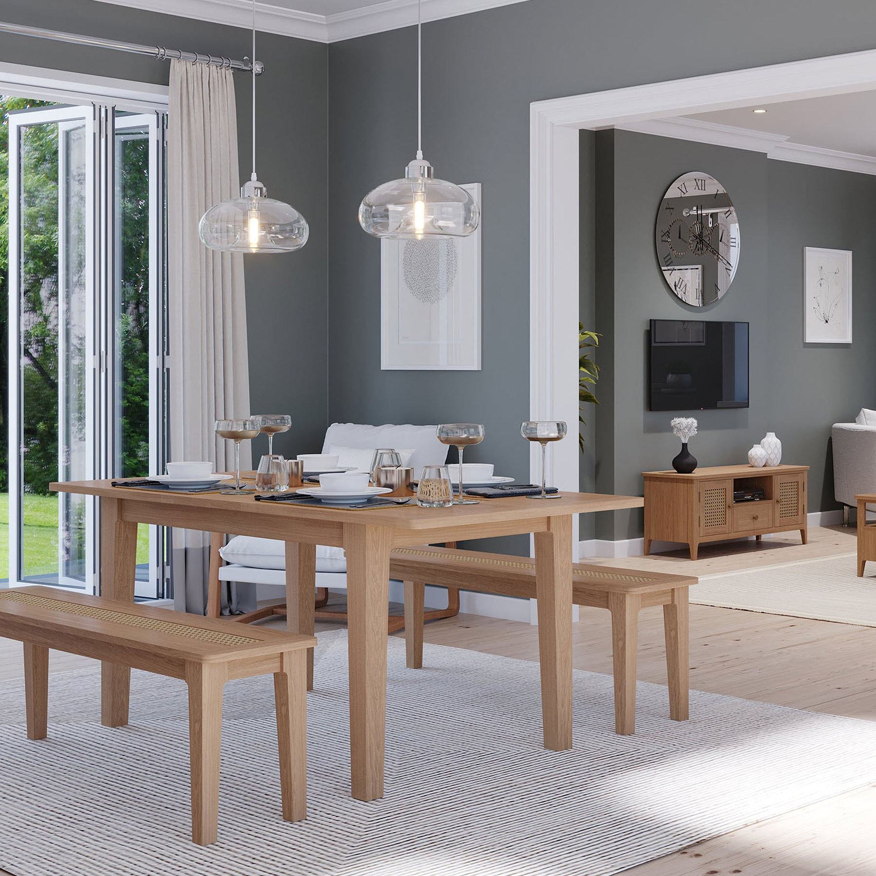Albany Oak Rattan 110cm Dining Bench Close1 from Roseland Furniture
