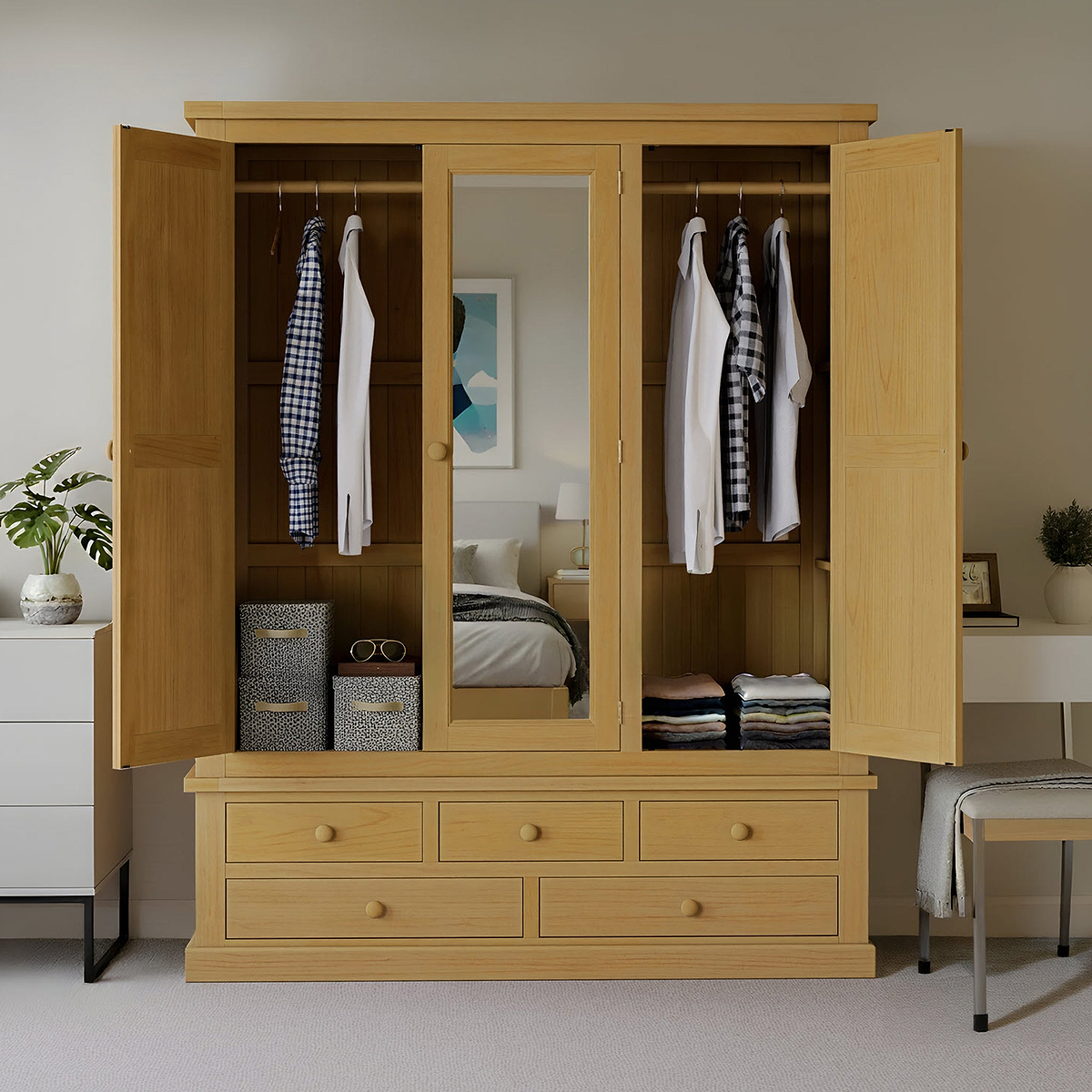 Chiswick Pine Triple Wardrobe w Mirror from Roseland Furniture