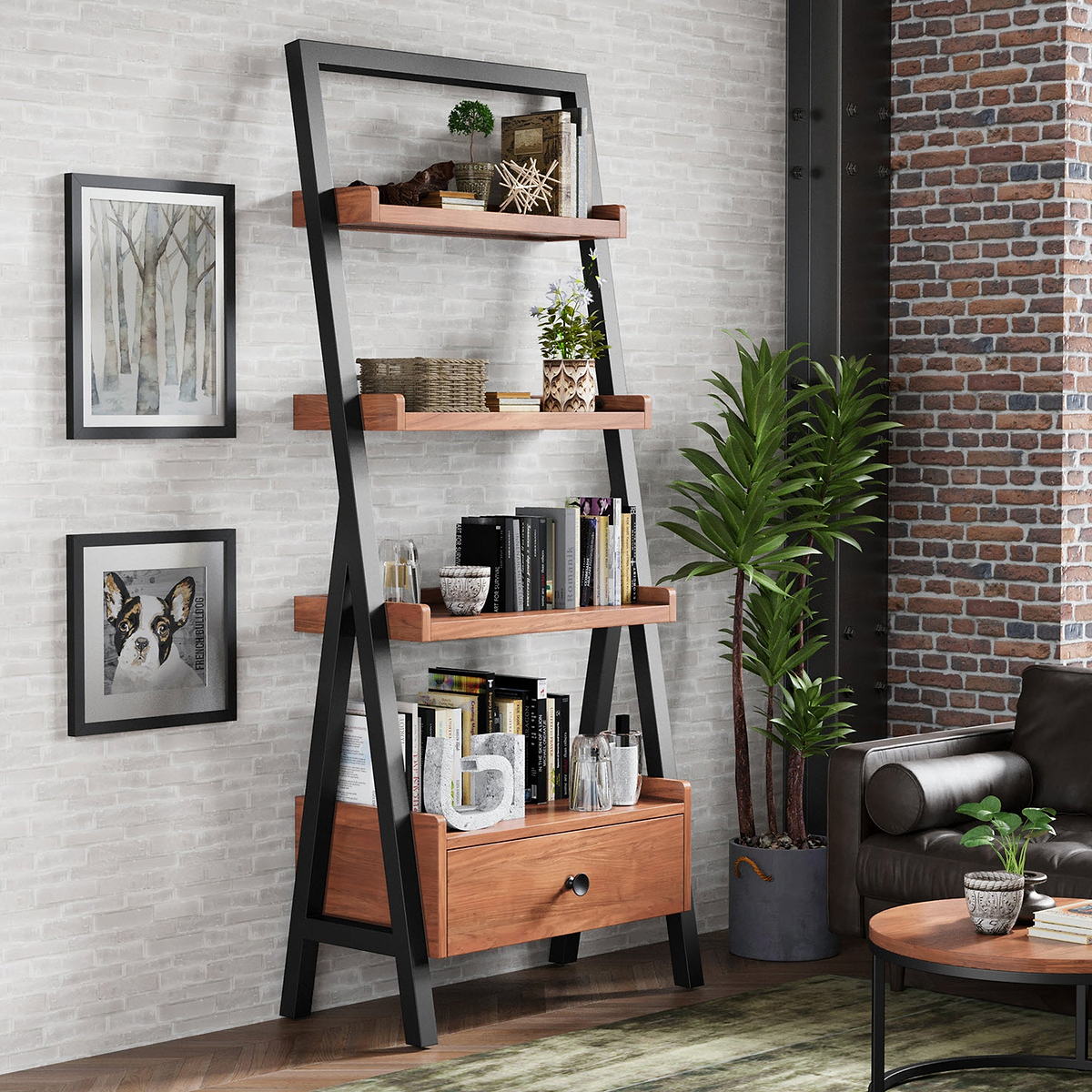 Dunstan Acacia Ladder Display Bookcase from Roseland Furniture