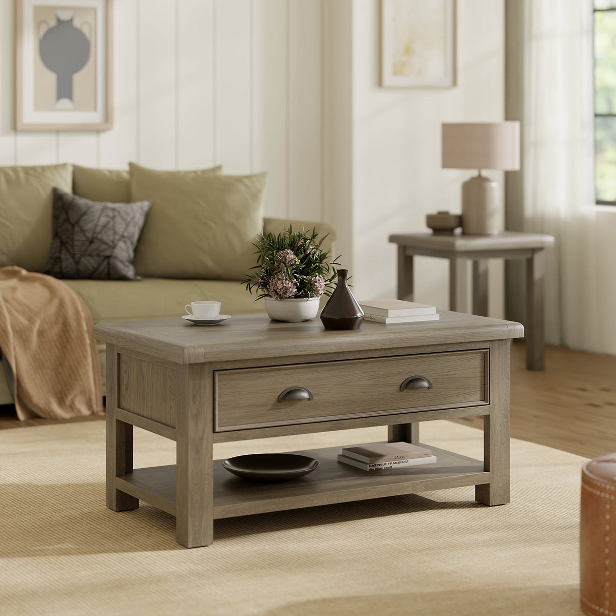 Taunton Smoked Oak Coffee Table w Drawer from Roseland Furniture