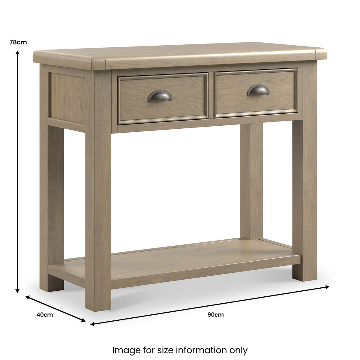 Taunton Smoked Oak 2 Drawer Console Table dimensions
