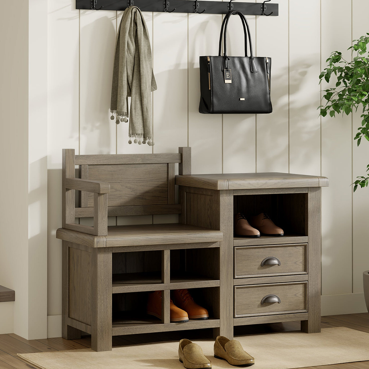 Taunton Smoked Oak Hall Bench from Roseland Furniture