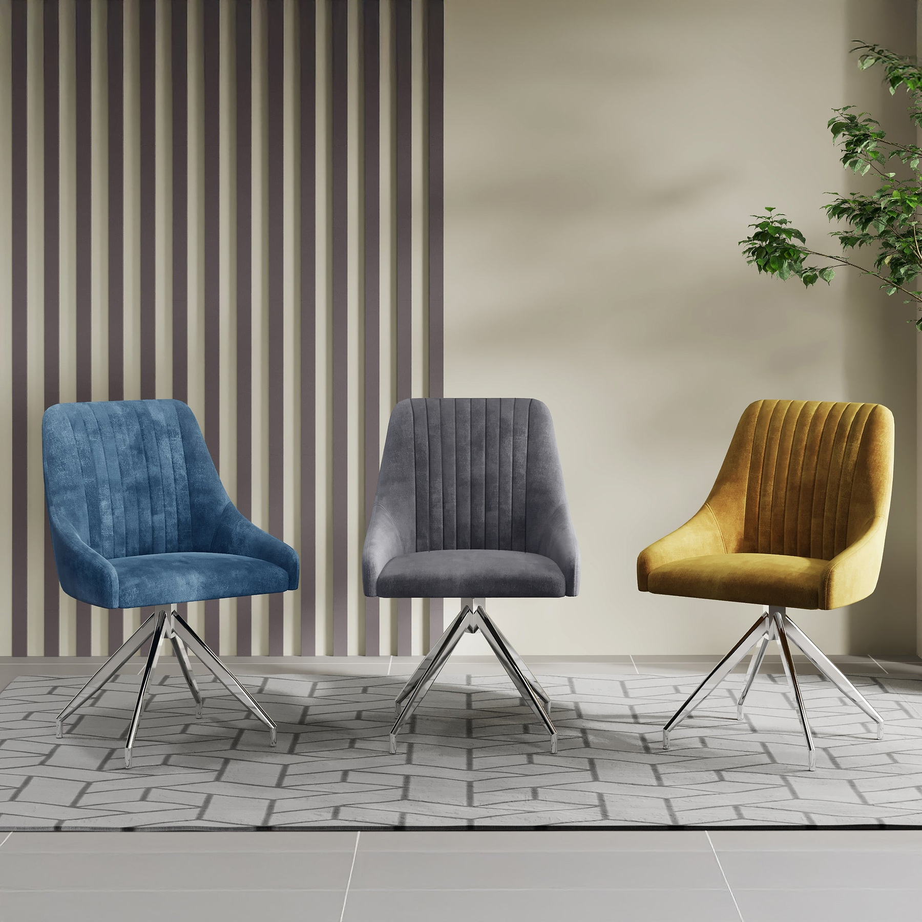 Lawson Velvet Dining Chair Blue Silver Legs from Roseland Furniture