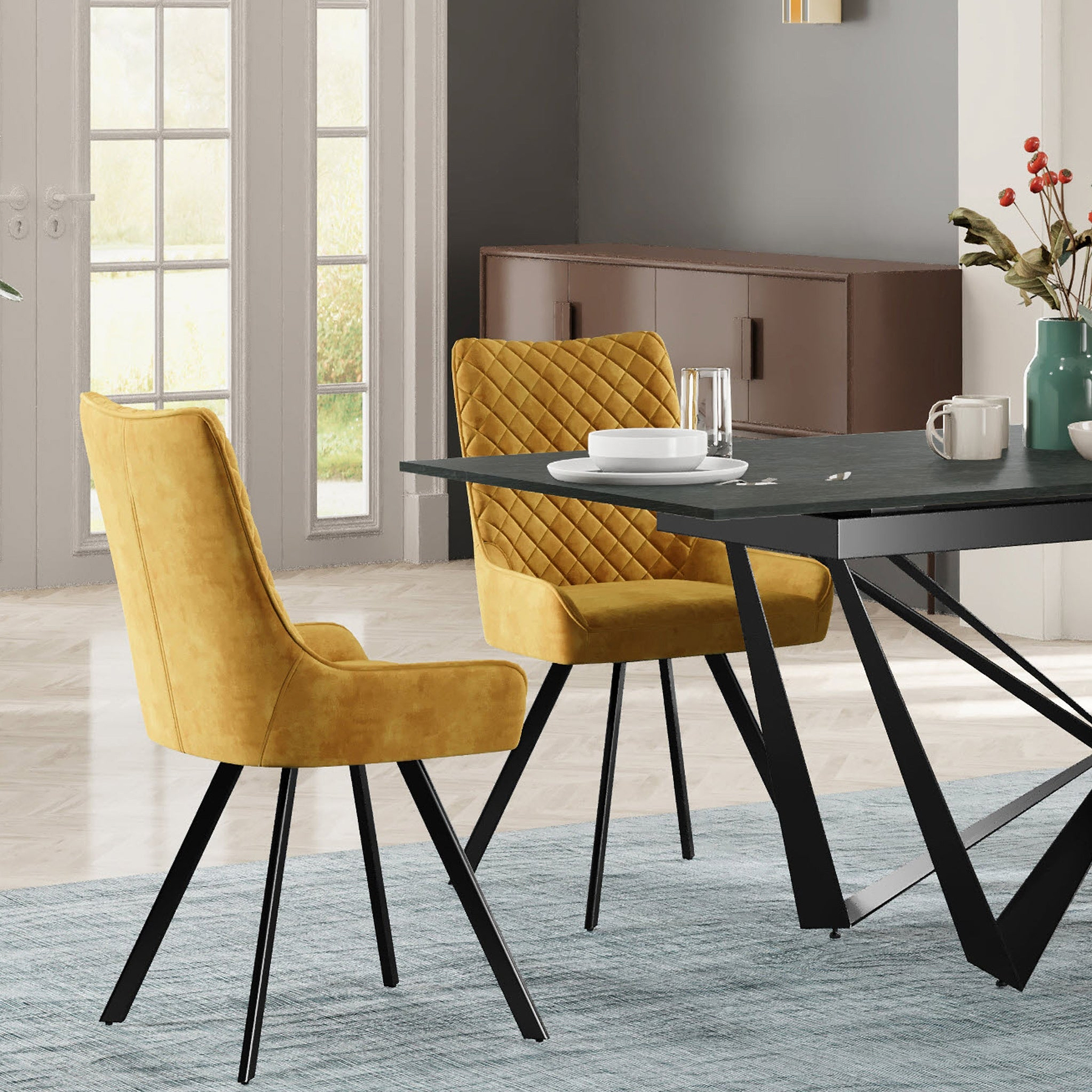 Sharynn Velvet Dining Chair Mustard from Roseland Furniture