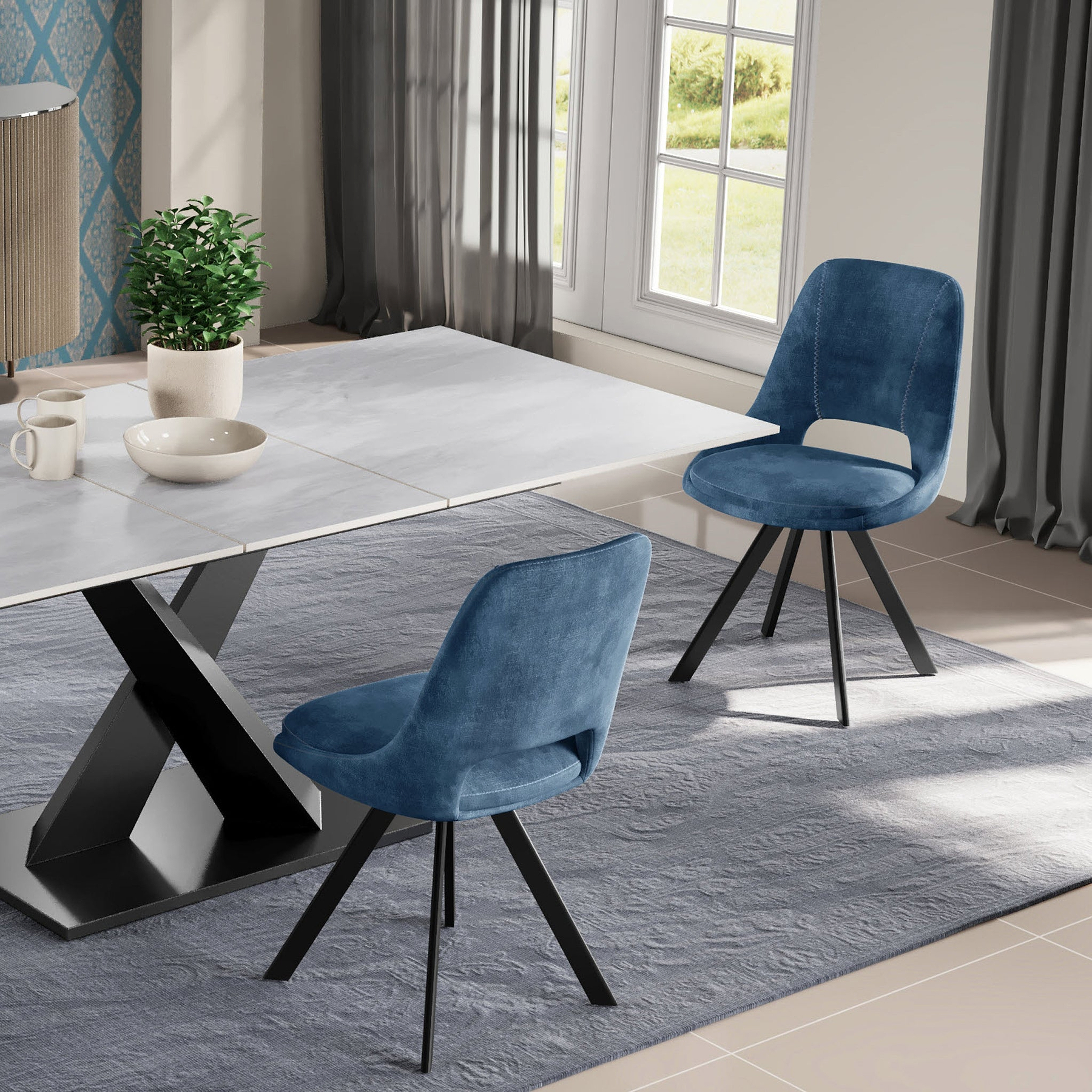 Malvern Velvet Swivel Dining Chair Blue from Roseland Furniture