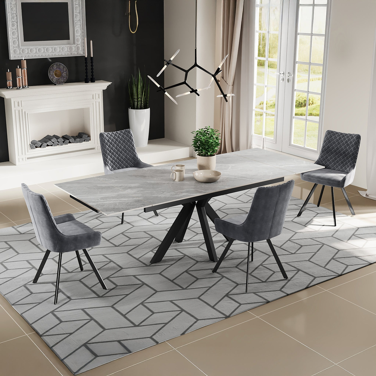 Spencer Ext Ceramic Dining Table Grey Matt from Roseland Furniture