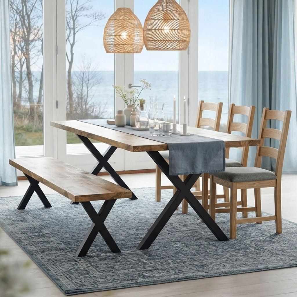 Tobiah Mango Wood Dining Table X Leg 180cm from Roseland Furniture