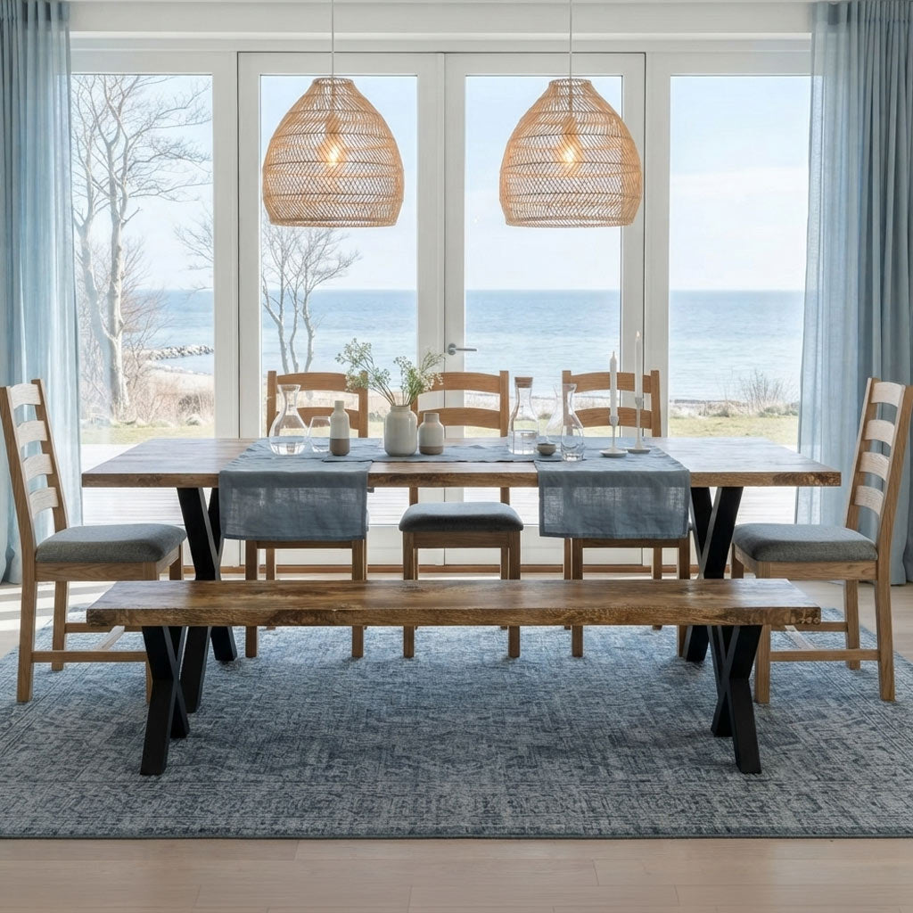 Tobiah 225cm Mango Wood Dining Table with X Leg from Roseland Furniture