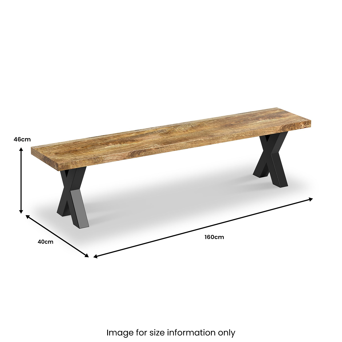 Tobiah Mango Wood Dining Bench with X Leg dimensions