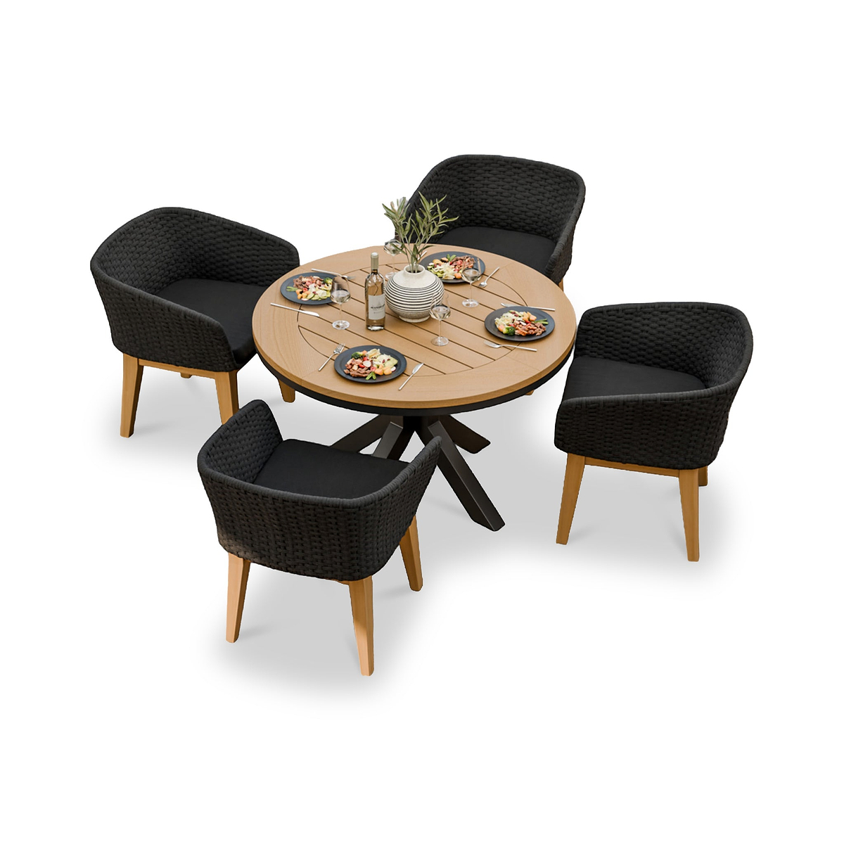 Tuscany 4 Seater Round Dining Set with Eden Night Dining Chairs