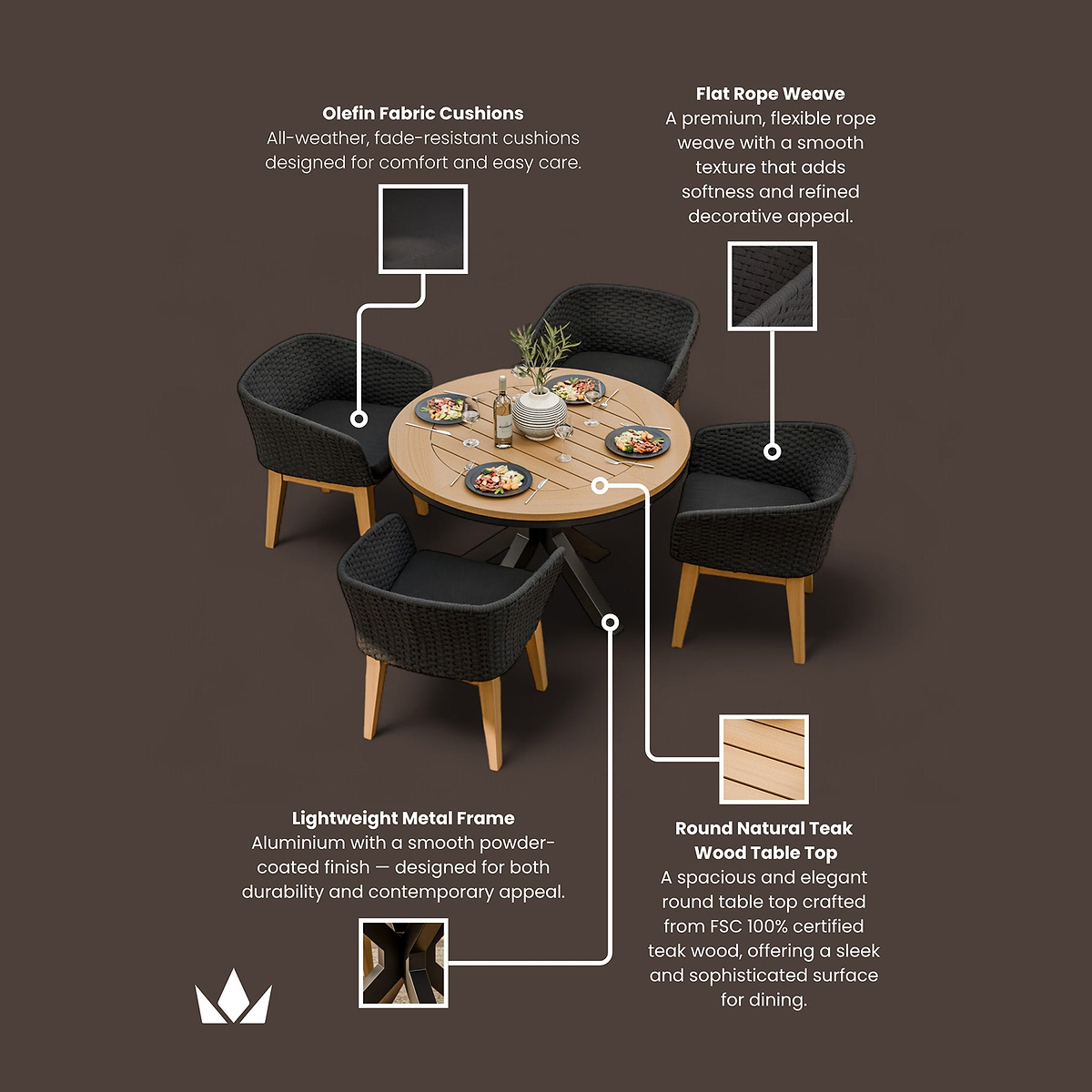 Tuscany 4 Seater Round Dining Set with Eden Night Dining Chairs