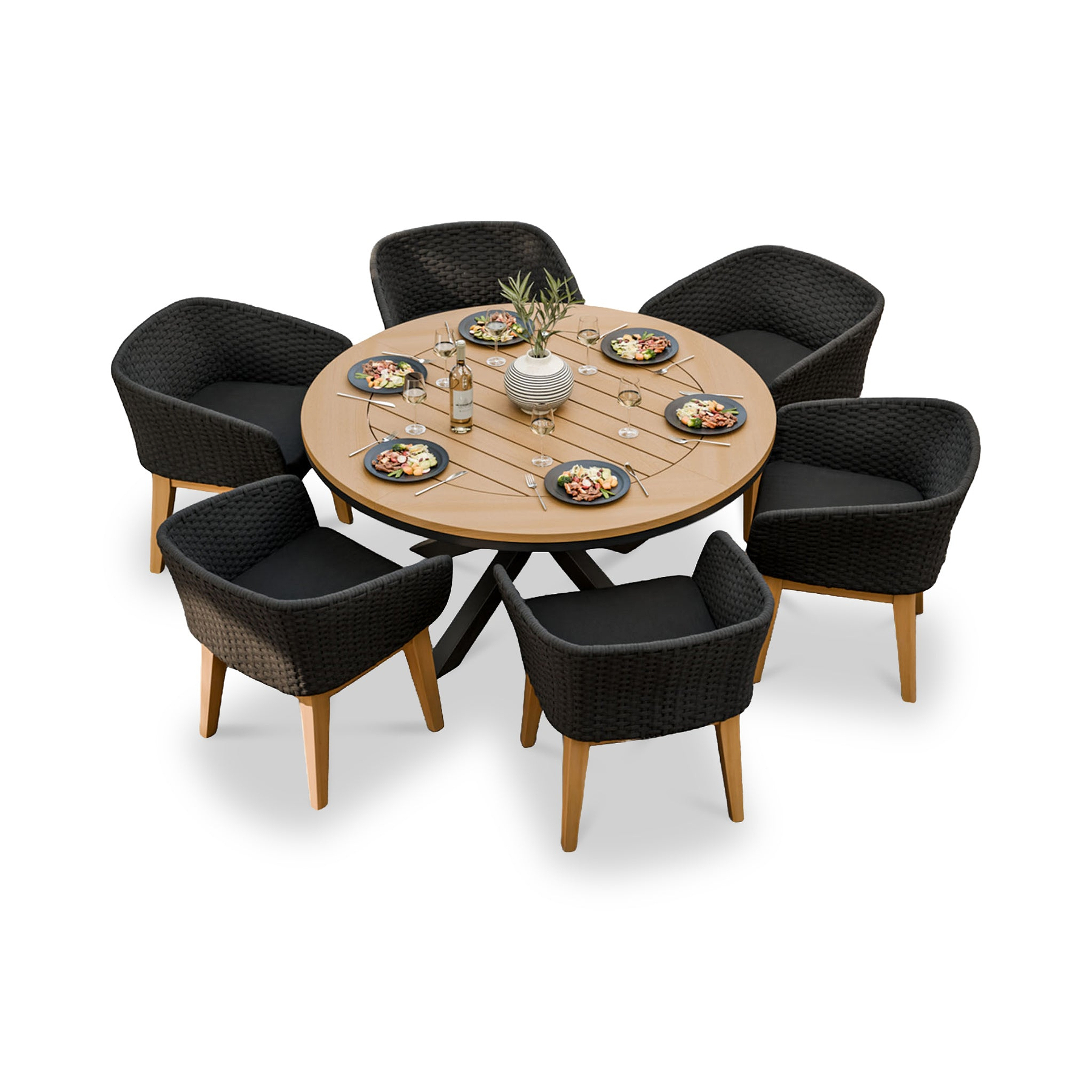 Tuscany 6 Seater Round Dining Set with Eden Night Dining Chairs