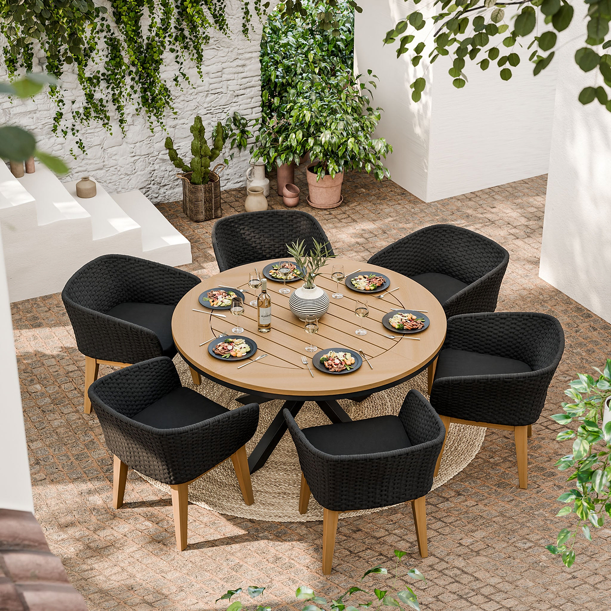 Tuscany 6 Seater Round Dining Set with Eden Night Dining Chairs from Roseland Furniture