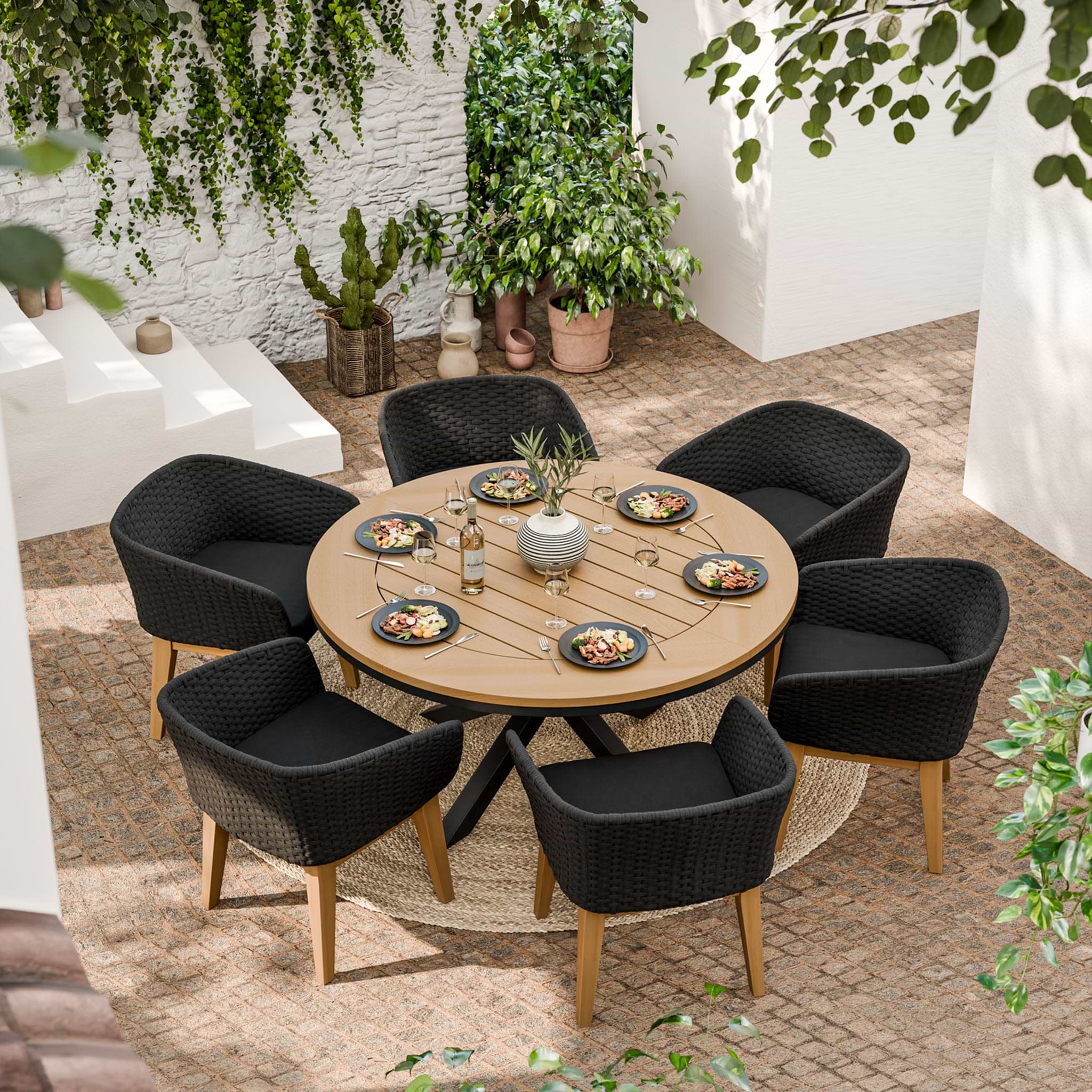 Tuscany 6 Seater Round Dining Set with Eden Night Dining Chairs from Roseland Furniture