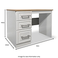 A wooden desk with three drawers on the left, a clear space for seating, and dimensions labeled: height 79.9cm, width 93cm, depth 41.5cm. Beneath is noted, "Image for size information only."