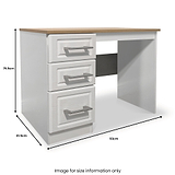 A wooden desk with three drawers on the left, a clear space for seating, and dimensions labeled: height 79.9cm, width 93cm, depth 41.5cm. Beneath is noted, "Image for size information only."