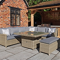 Wentworth 120cm Fire Pit Dine or Lounge Rattan Set with Bench
