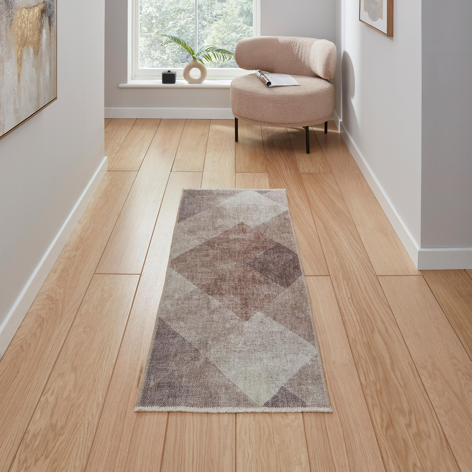 Brown Atherley Diamond Washable Runner Rug from Roseland Furniture
