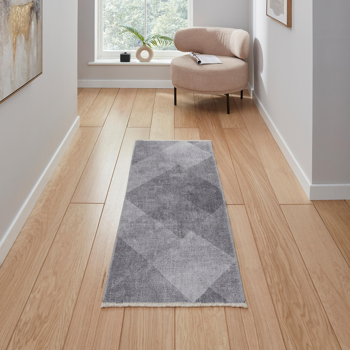 Silver Atherley Diamond Washable Runner Rug from Roseland Furniture