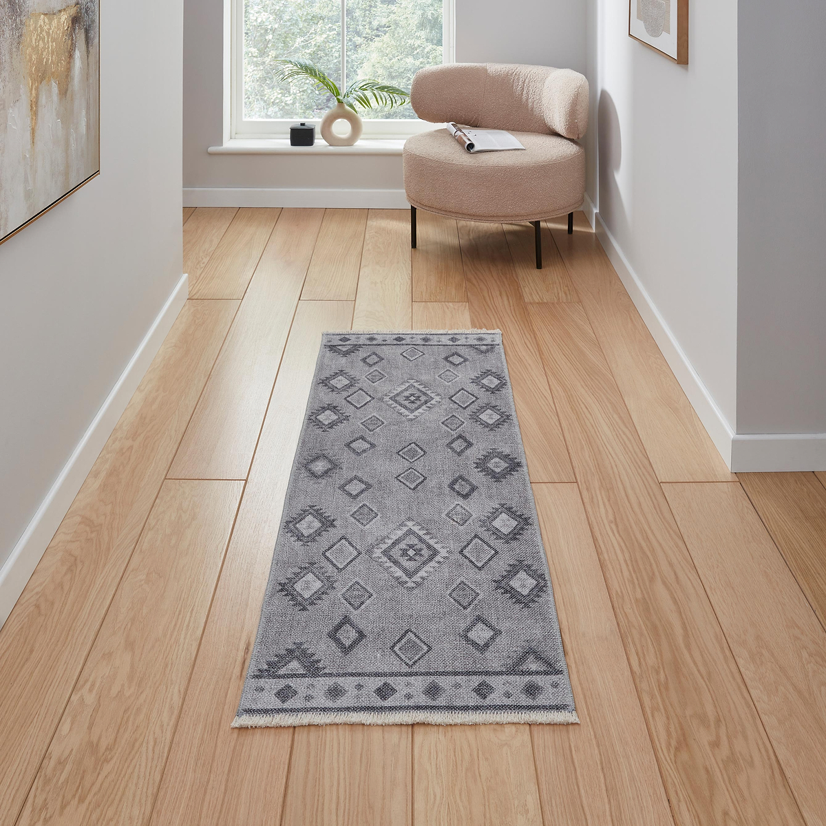 Silver Linton Aztec Design Flatweave Washable Runner Rug from Roseland Furniture