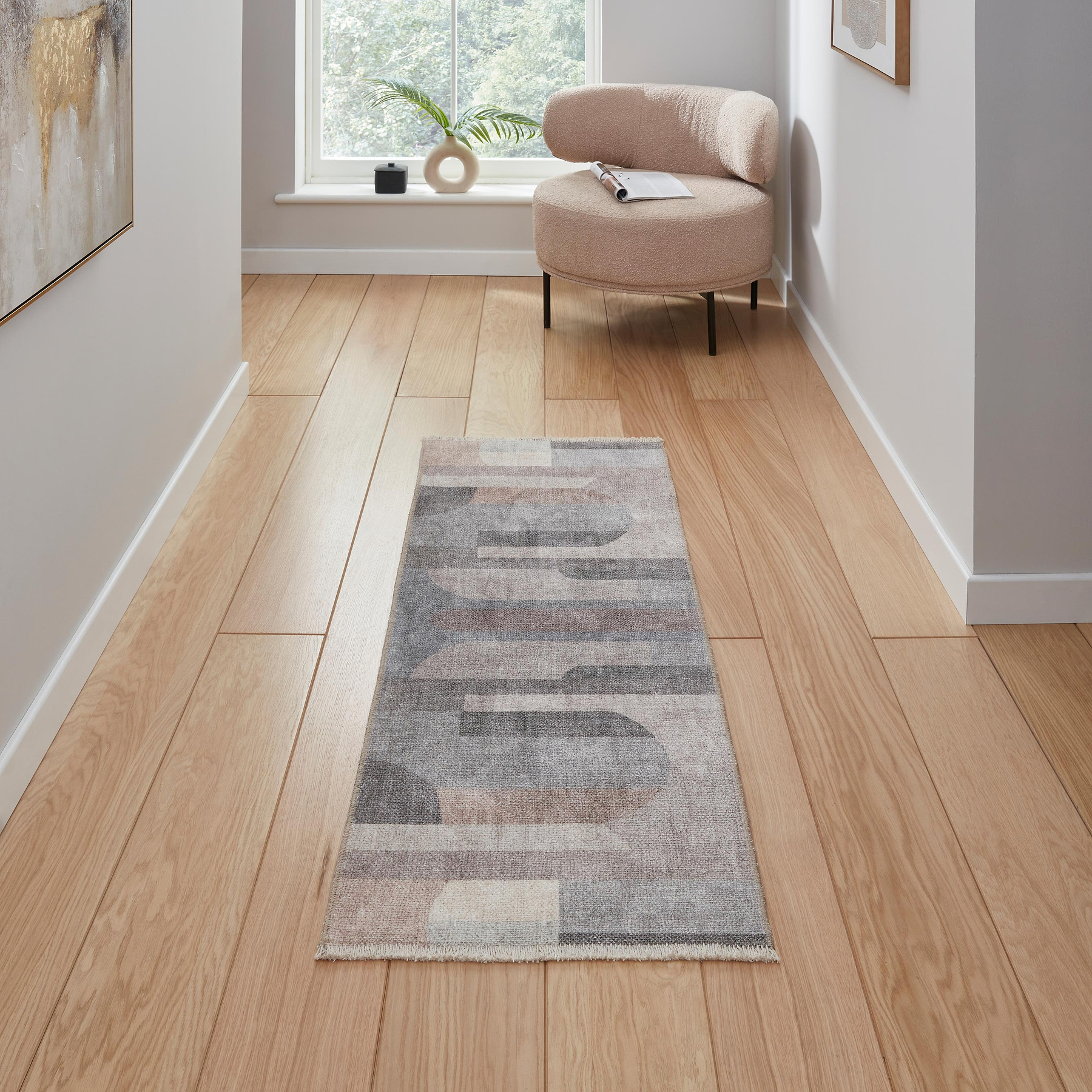 Beige Whitaker Abstract Flatweave Washable Runner Rug from Roseland Furniture