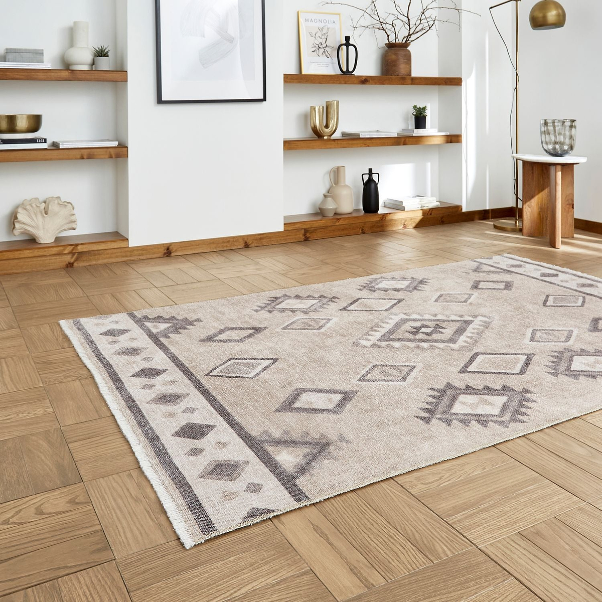 Beige Linton Aztec Design Flatweave Washable Rug from Roseland Furniture