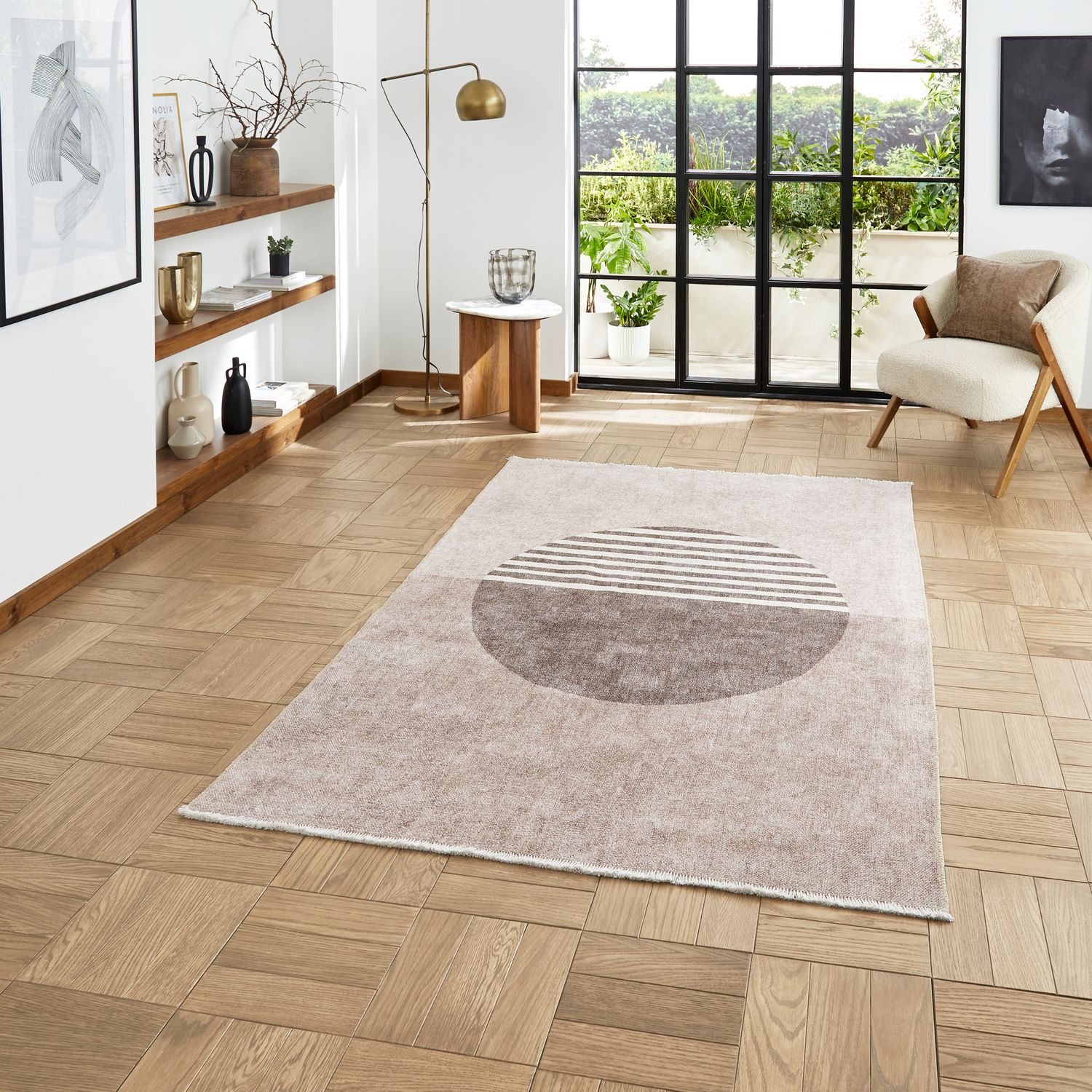 Beige Harford Circle Design Flatweave Washable Rug from Roseland Furniture