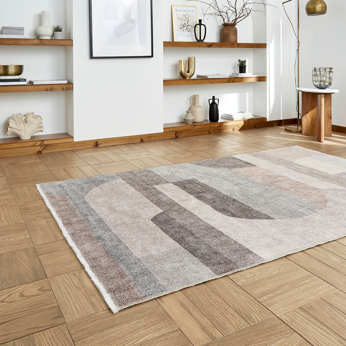 Beige Whitaker Abstract Flatweave Washable Rug from Roseland Furniture