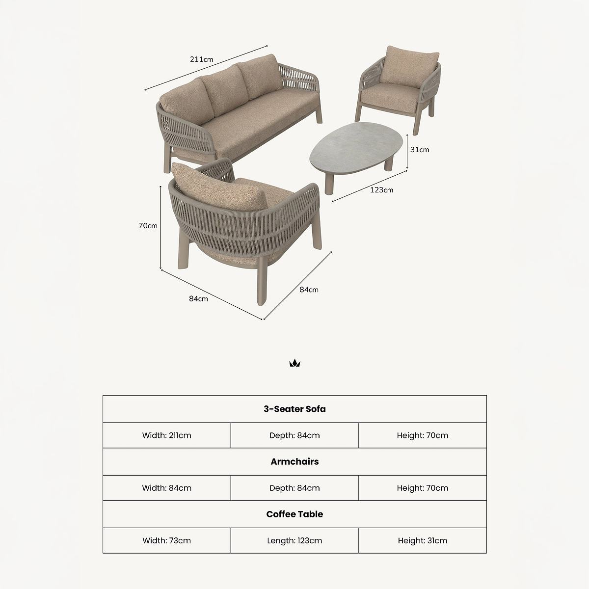 Zuro 5 Seater Lounging Set with Coffee Table from Roseland Furniture