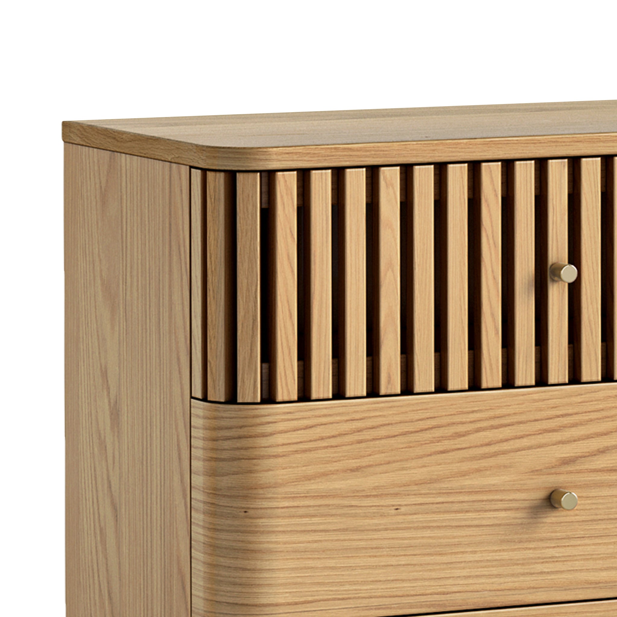 Shorwell Oak Slatted 6 Drawer Wide Chest of Drawers | Roseland