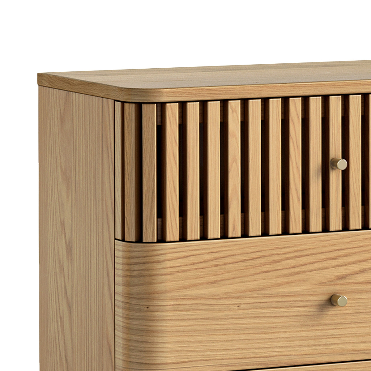 Shorwell Oak Slatted 6 Drawer Chest of Drawers from Roseland Furniture